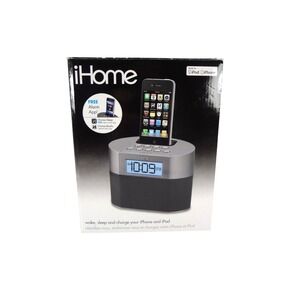 iHome iP23 Dual Alarm Clock Radio Speaker Dock for iPhone iPod 30-Pin Silver